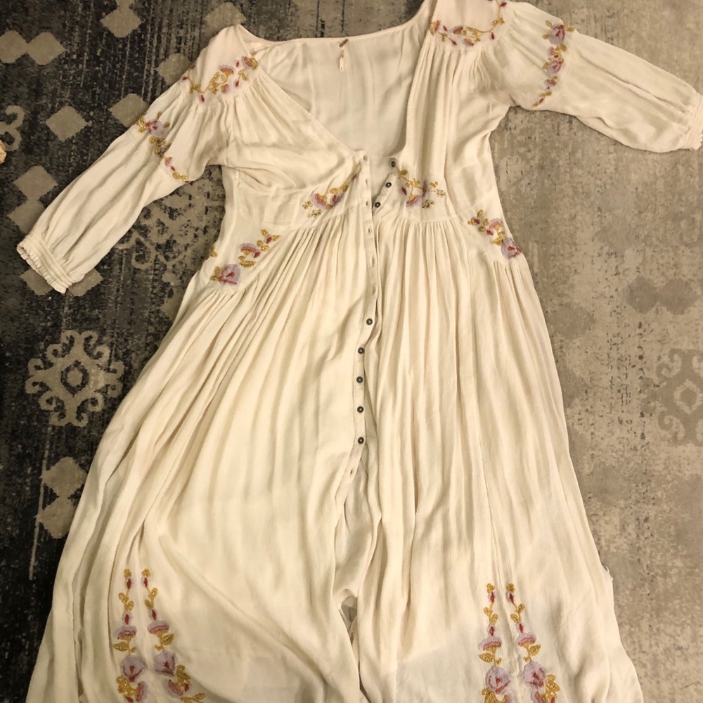 Cream Embroidered Maxi Dress by Free people